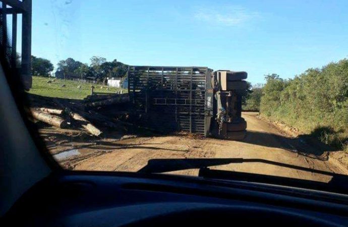 Caminhão tomba na estrada que liga Encruzilhada a Amaral Ferrador no RS.
