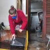 Moradores trabalham para limpar casas no bairro Humaitá, em Porto Alegre