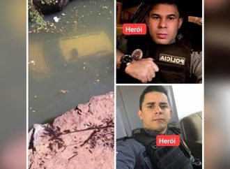 Policiais pulam de ponte para salvar bebê e jovem que ficaram presos em carro submerso em rio