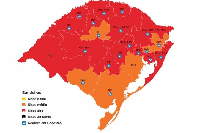 Mapa preliminar da 34ª rodada indica mais de 75% da população gaúcha em bandeira vermelha