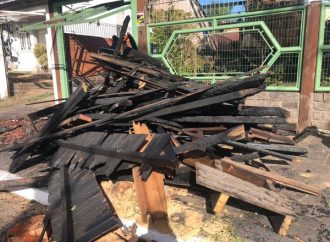 Casa fica destruída após incêndio; dois cachorros foram resgatados