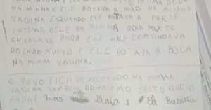 Menina de 09 anos escreve carta relatando ter sido estuprada pelo pai e avô